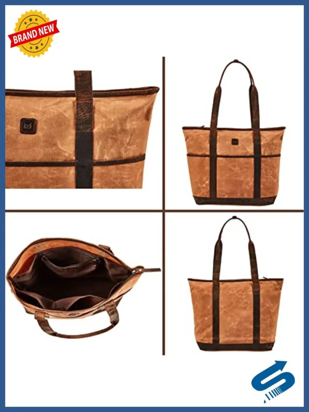 Large Tote Bag for Women Work Shoulder Handbag Waxed Canvas Leather Trim Fits